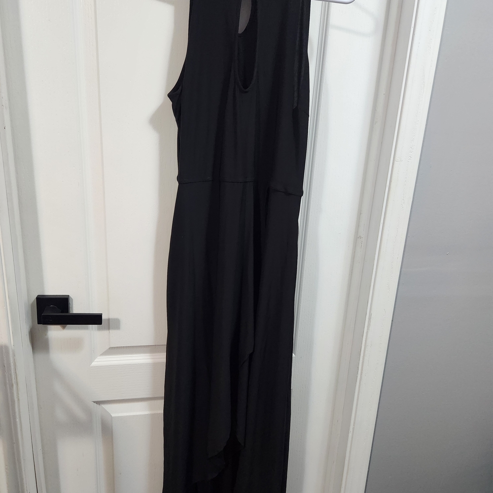VENUS Black Gathered High Neck Detail Dress With Side Slit